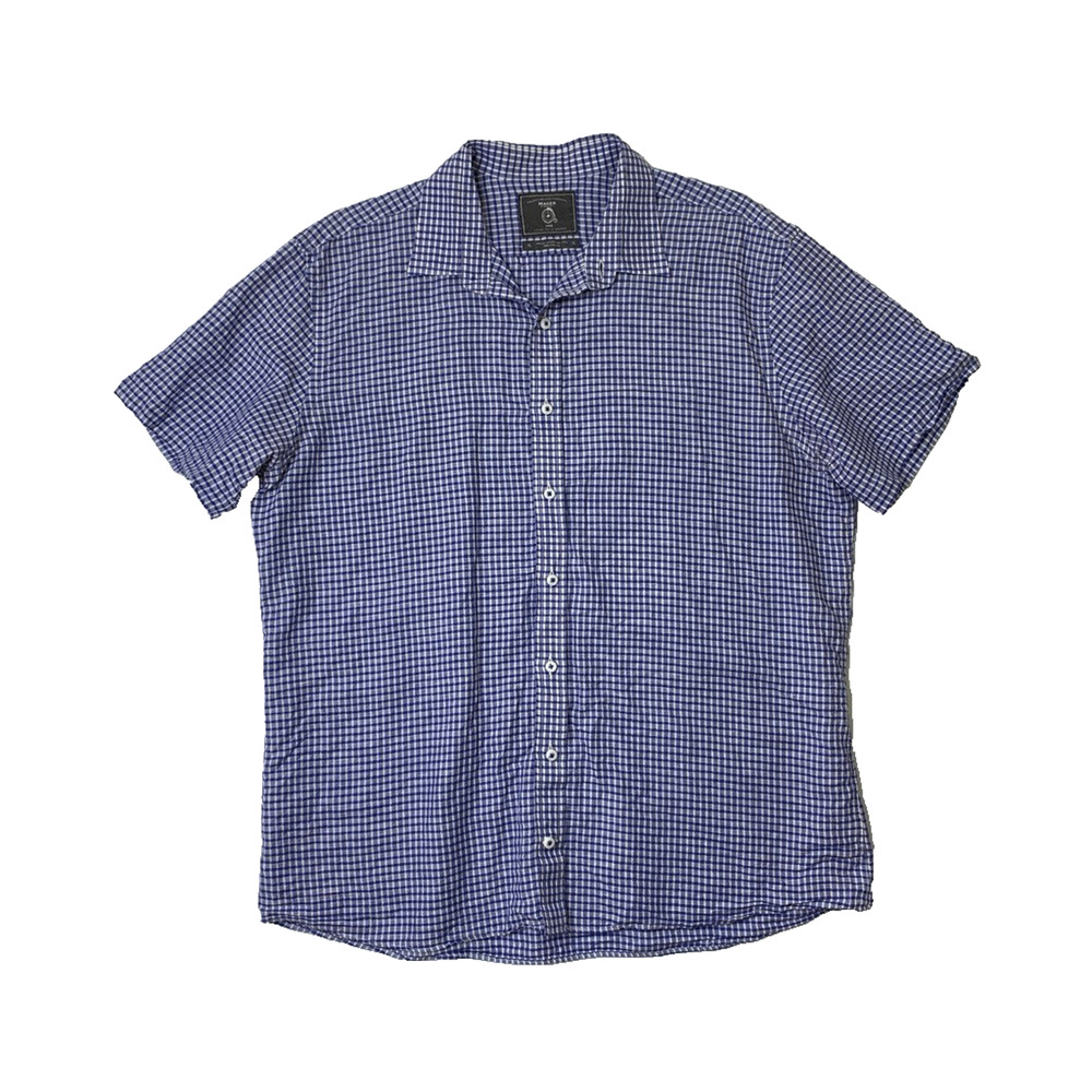 Maker & Company Shirt Mens XL White Blue Linen Blend Button Up Short Sleeve